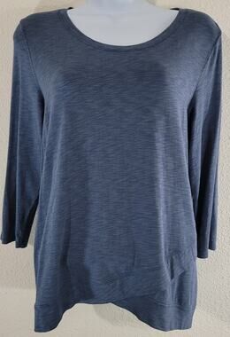 Lucy & Laurel Anthropologie Blue Slub Knit Crisscross Hem Top L 3/4 Sleeves Soft
